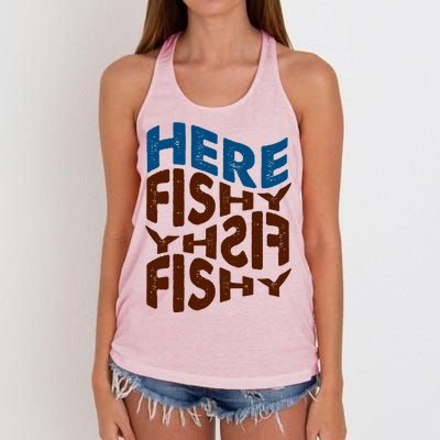 Retro Here Fishy Fishy Fishy Women's Knotted Racerback Tank