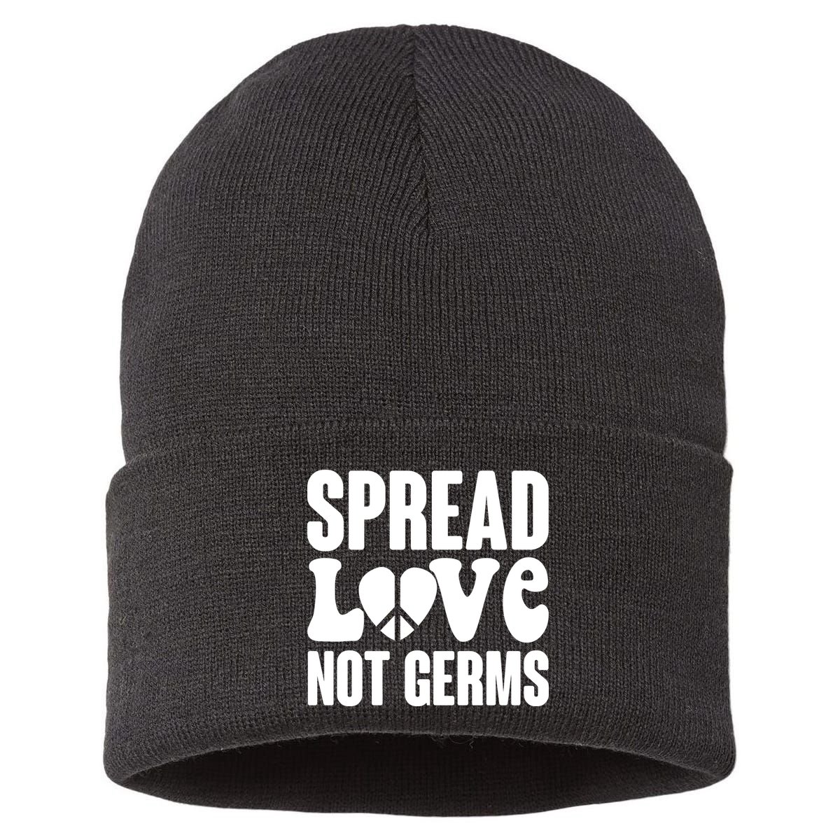 Retro Hippie Spread Love Not Germs Sustainable Knit Beanie