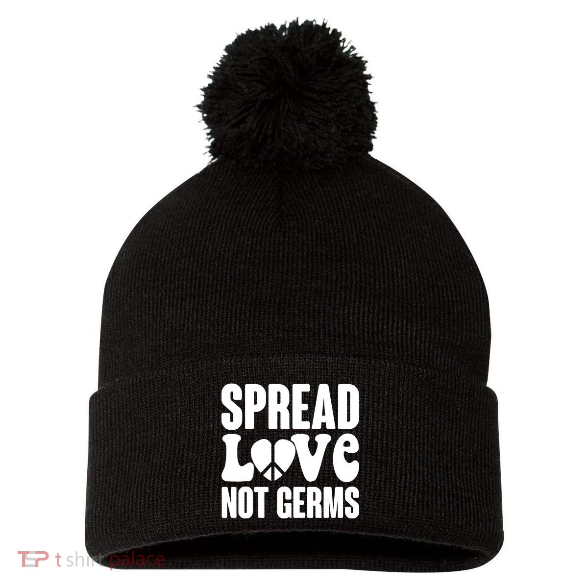 Retro Hippie Spread Love Not Germs Pom Pom 12in Knit Beanie