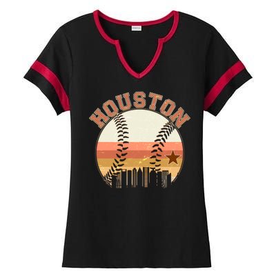 Retro Houston Baseball Fan Ladies Halftime Notch Neck Tee