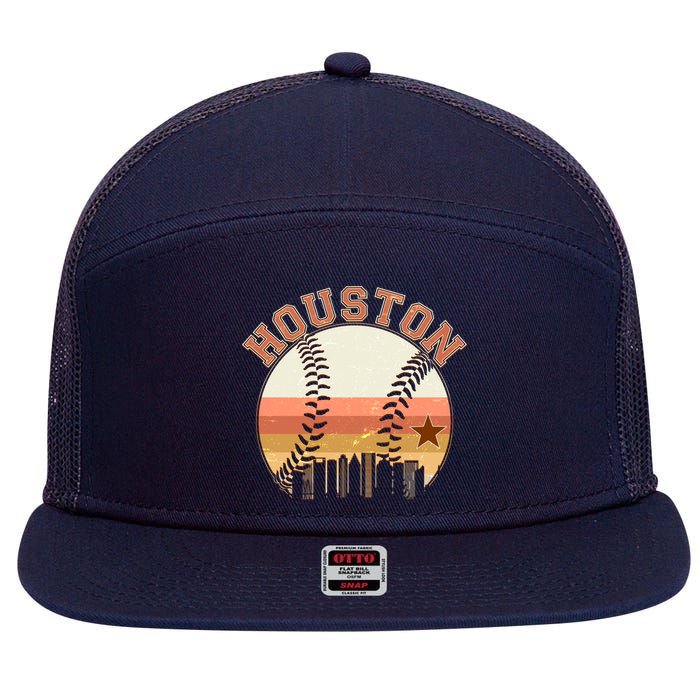 Retro Houston Baseball Fan 7 Panel Mesh Trucker Snapback Hat