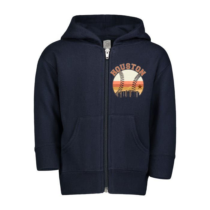 Retro Houston Baseball Fan Toddler Zip Fleece Hoodie