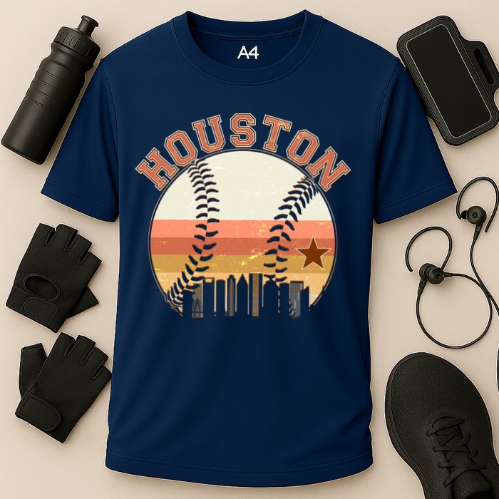 Retro Houston Baseball Fan Cooling Performance Crew T-Shirt