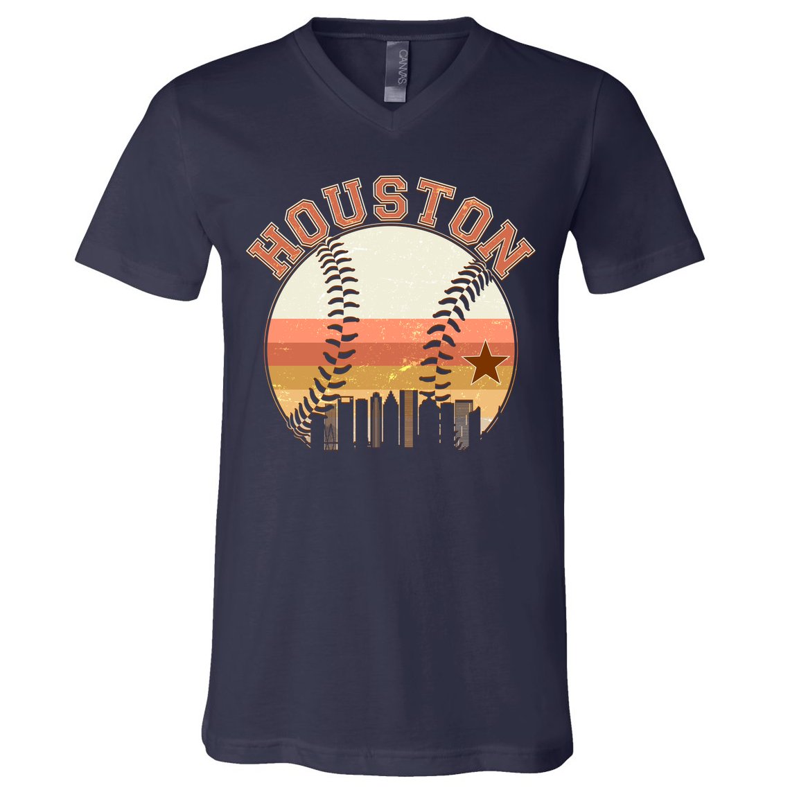 Retro Houston Baseball Fan V-Neck T-Shirt