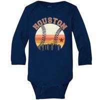 Retro Houston Baseball Fan Baby Long Sleeve Bodysuit