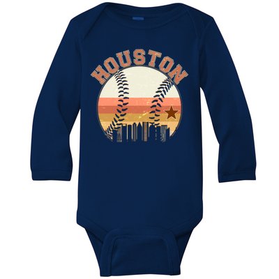 Retro Houston Baseball Fan Baby Long Sleeve Bodysuit