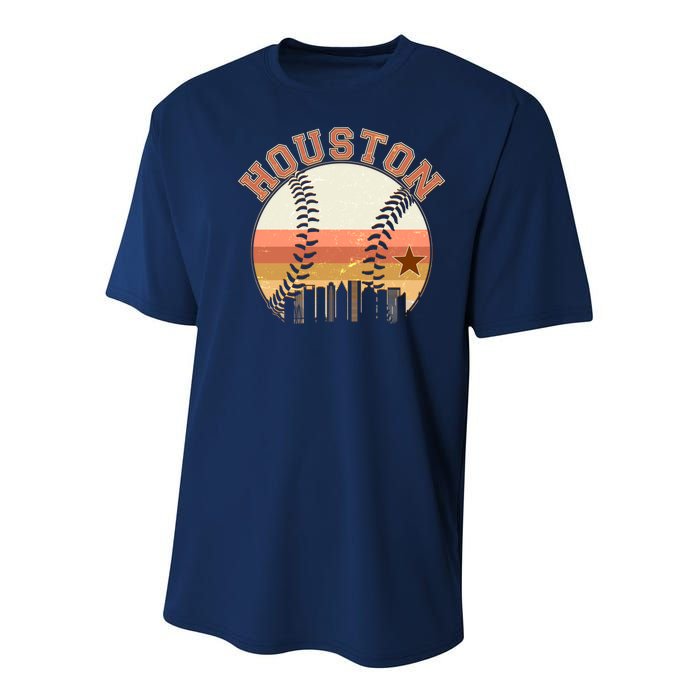 Retro Houston Baseball Fan Youth Performance Sprint T-Shirt