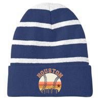 Retro Houston Baseball Fan Striped Beanie with Solid Band