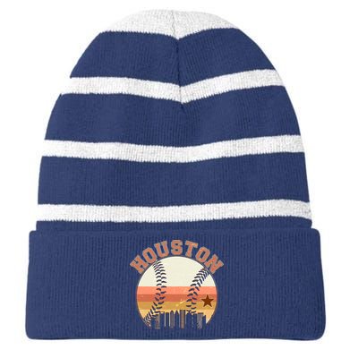 Retro Houston Baseball Fan Striped Beanie with Solid Band