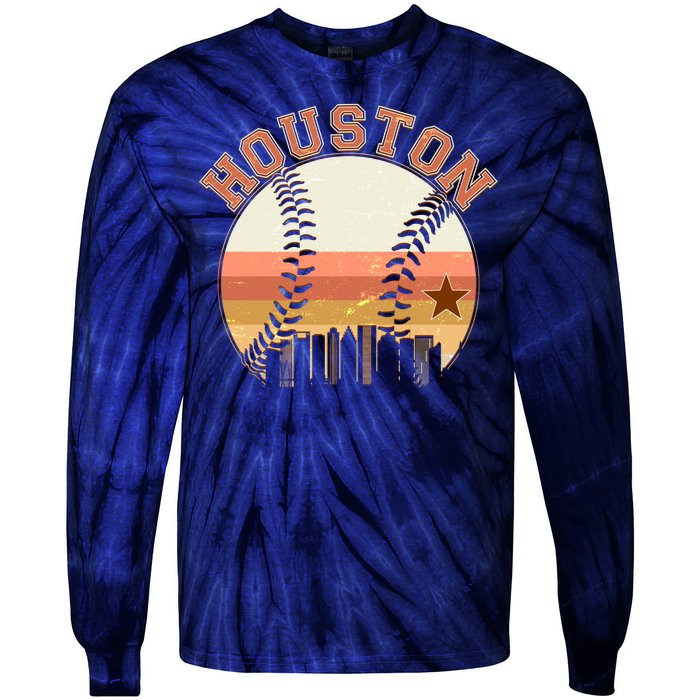 Retro Houston Baseball Fan Tie-Dye Long Sleeve Shirt