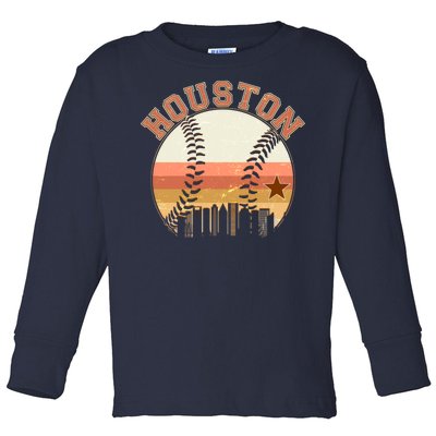 Retro Houston Baseball Fan Toddler Long Sleeve Shirt