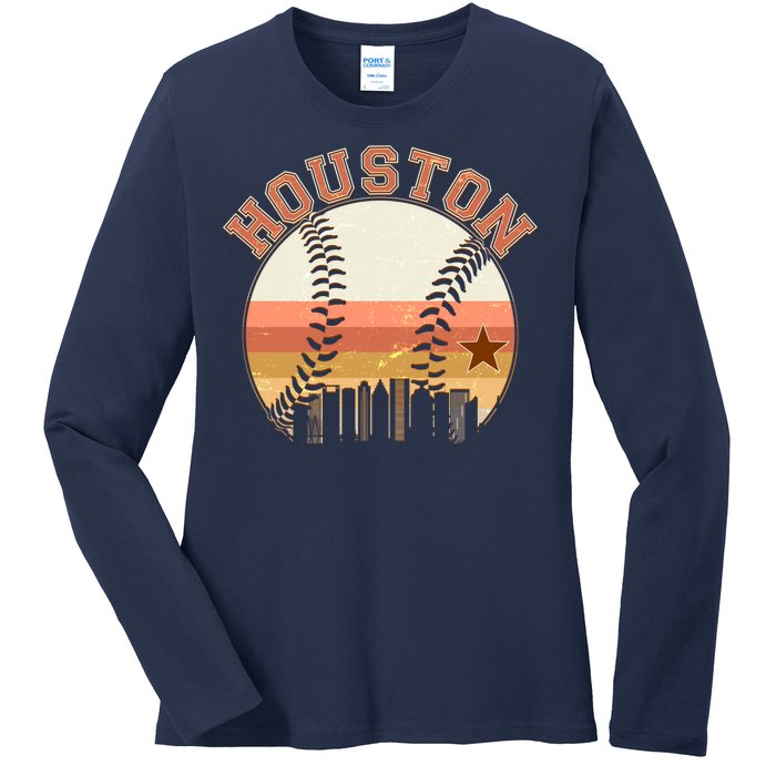 Retro Houston Baseball Fan Ladies Long Sleeve Shirt