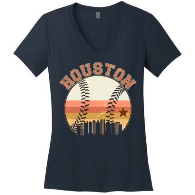 Retro Houston Baseball Fan Women's V-Neck T-Shirt