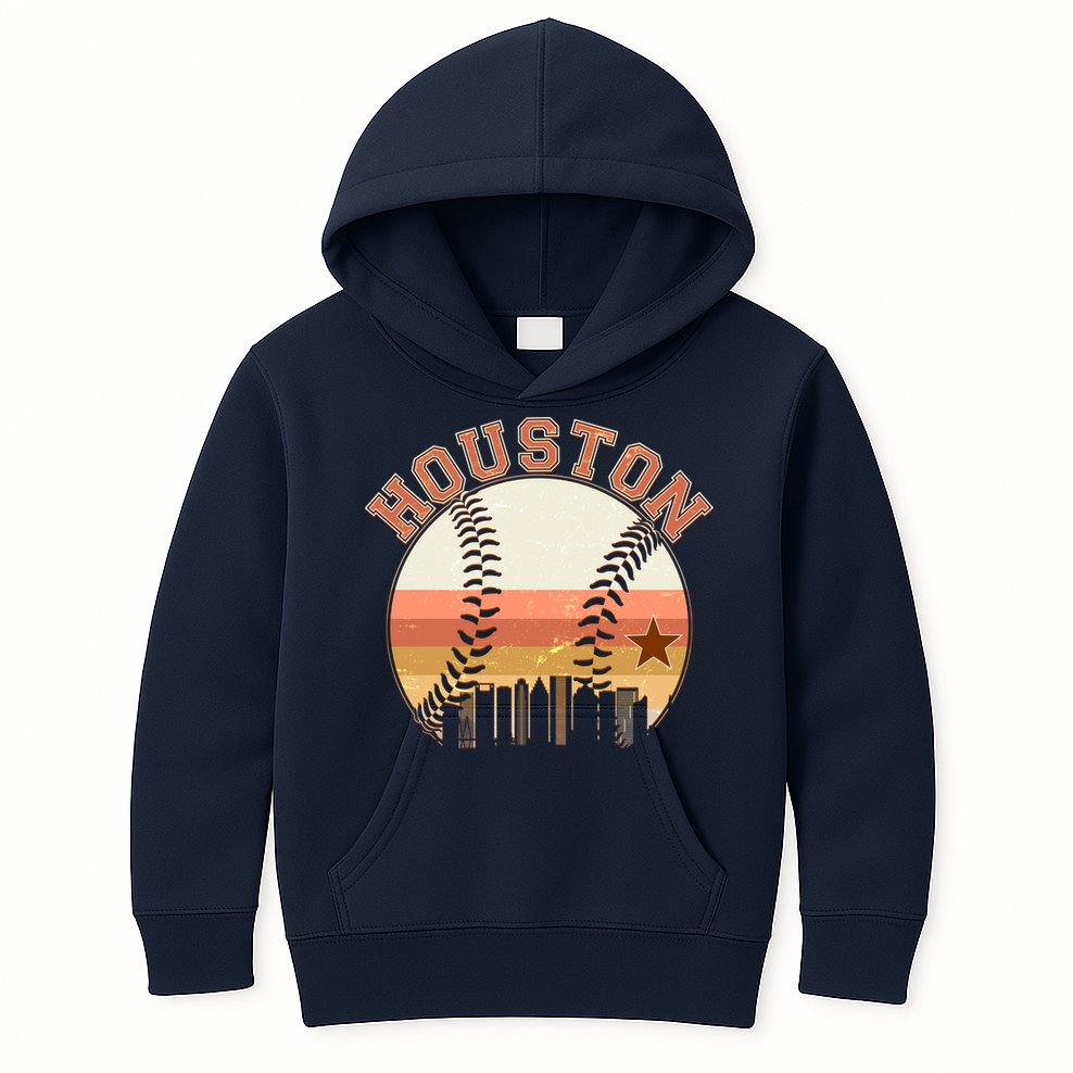Retro Houston Baseball Fan Kids Hoodie