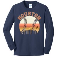 Retro Houston Baseball Fan Kids Long Sleeve Shirt