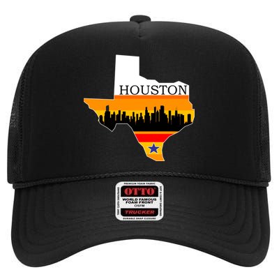 Retro Houston Texas Baseball Throwback High Crown Mesh Back Trucker Hat