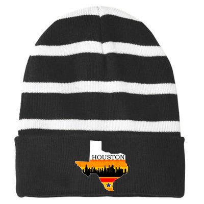 Retro Houston Texas Baseball Throwback Striped Beanie with Solid Band