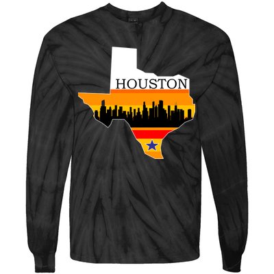 Retro Houston Texas Baseball Throwback Tie-Dye Long Sleeve Shirt