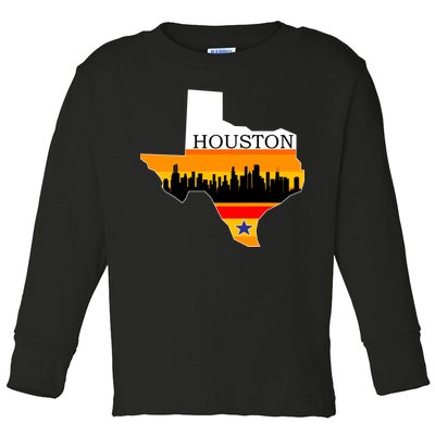 Retro Houston Texas Baseball Throwback Toddler Long Sleeve Shirt