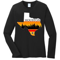 Retro Houston Texas Baseball Throwback Ladies Long Sleeve Shirt