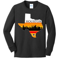 Retro Houston Texas Baseball Throwback Kids Long Sleeve Shirt