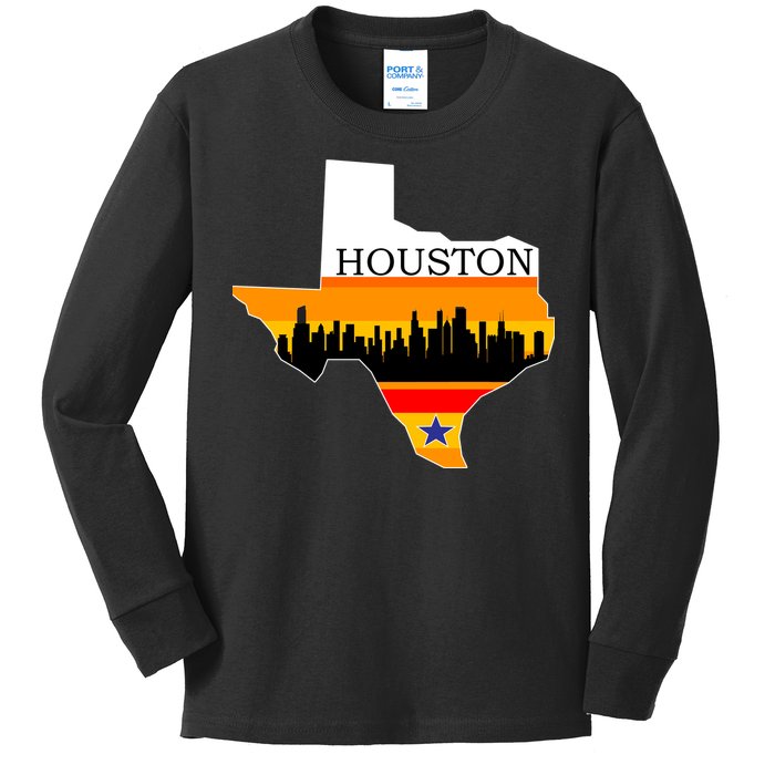 Retro Houston Texas Baseball Throwback Kids Long Sleeve Shirt