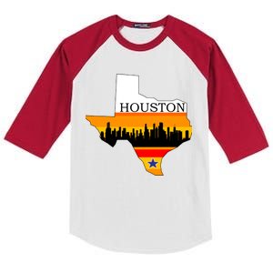 Retro Houston Texas Baseball Throwback Kids Colorblock Raglan Jersey