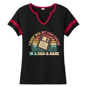 Retro I Keep All My Dad Jokes In A Dad A Base Ladies Halftime Notch Neck Tee