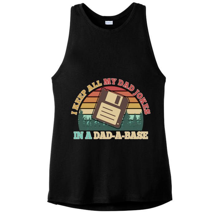 Retro I Keep All My Dad Jokes In A Dad A Base Ladies PosiCharge Tri-Blend Wicking Tank