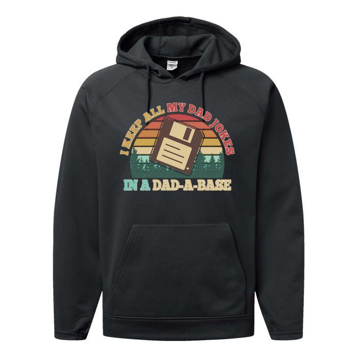 Retro I Keep All My Dad Jokes In A Dad A Base Performance Fleece Hoodie