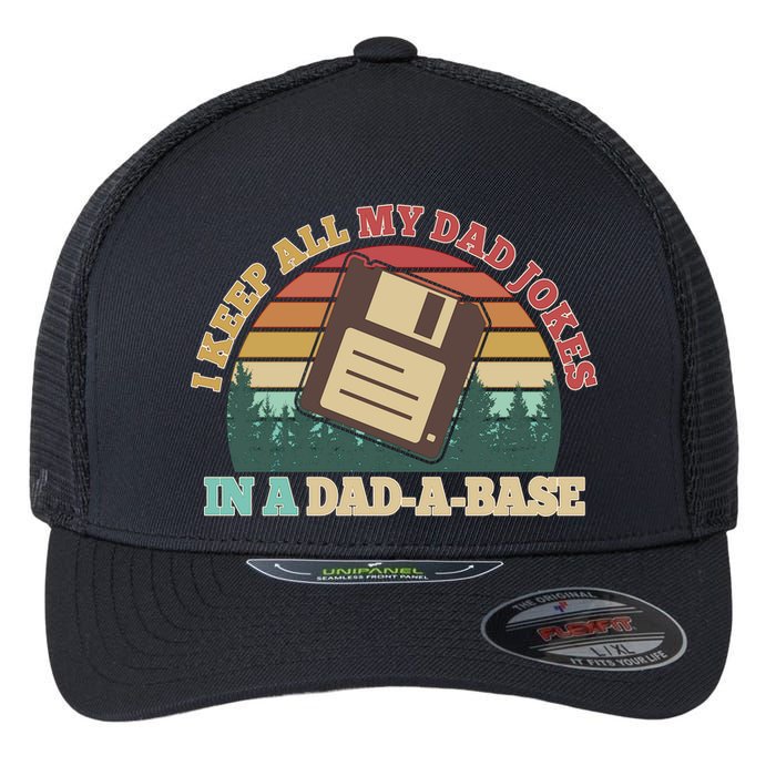 Retro I Keep All My Dad Jokes In A Dad A Base Flexfit Unipanel Trucker Cap