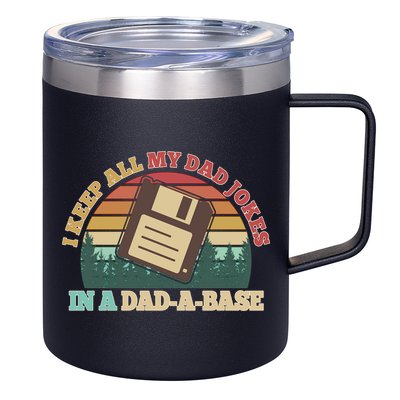 Retro I Keep All My Dad Jokes In A Dad A Base 12oz Stainless Steel Coffee Mug