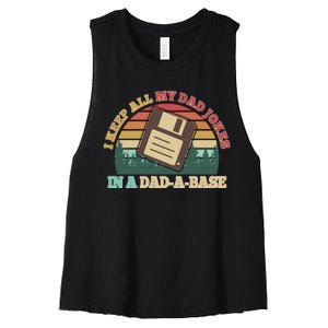 Retro I Keep All My Dad Jokes In A Dad A Base Women's Racerback Cropped Tank