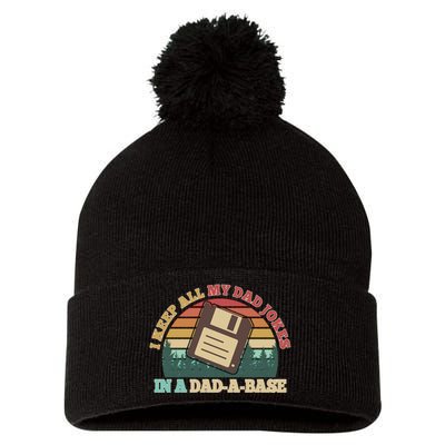 Retro I Keep All My Dad Jokes In A Dad A Base Pom Pom 12in Knit Beanie