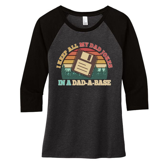 Retro I Keep All My Dad Jokes In A Dad A Base Women's Tri-Blend 3/4-Sleeve Raglan Shirt