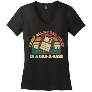 Retro I Keep All My Dad Jokes In A Dad A Base Women's V-Neck T-Shirt