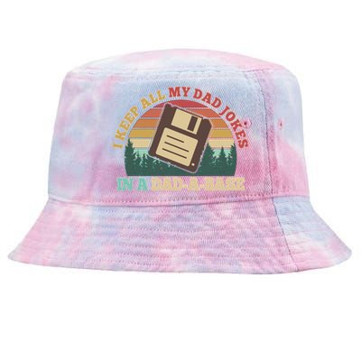 Retro I Keep All My Dad Jokes In A Dad A Base Tie-Dyed Bucket Hat