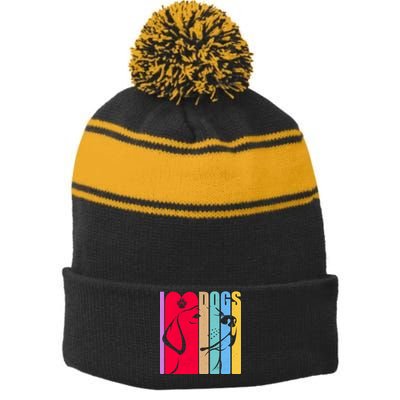 Retro I Love Dogs Stripe Pom Pom Beanie