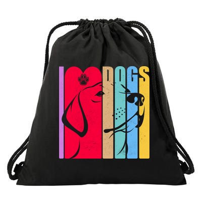 Retro I Love Dogs Drawstring Bag