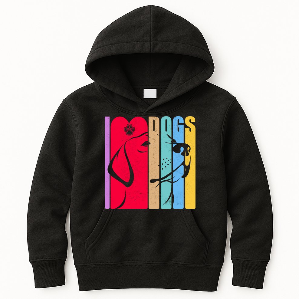 Retro I Love Dogs Kids Hoodie