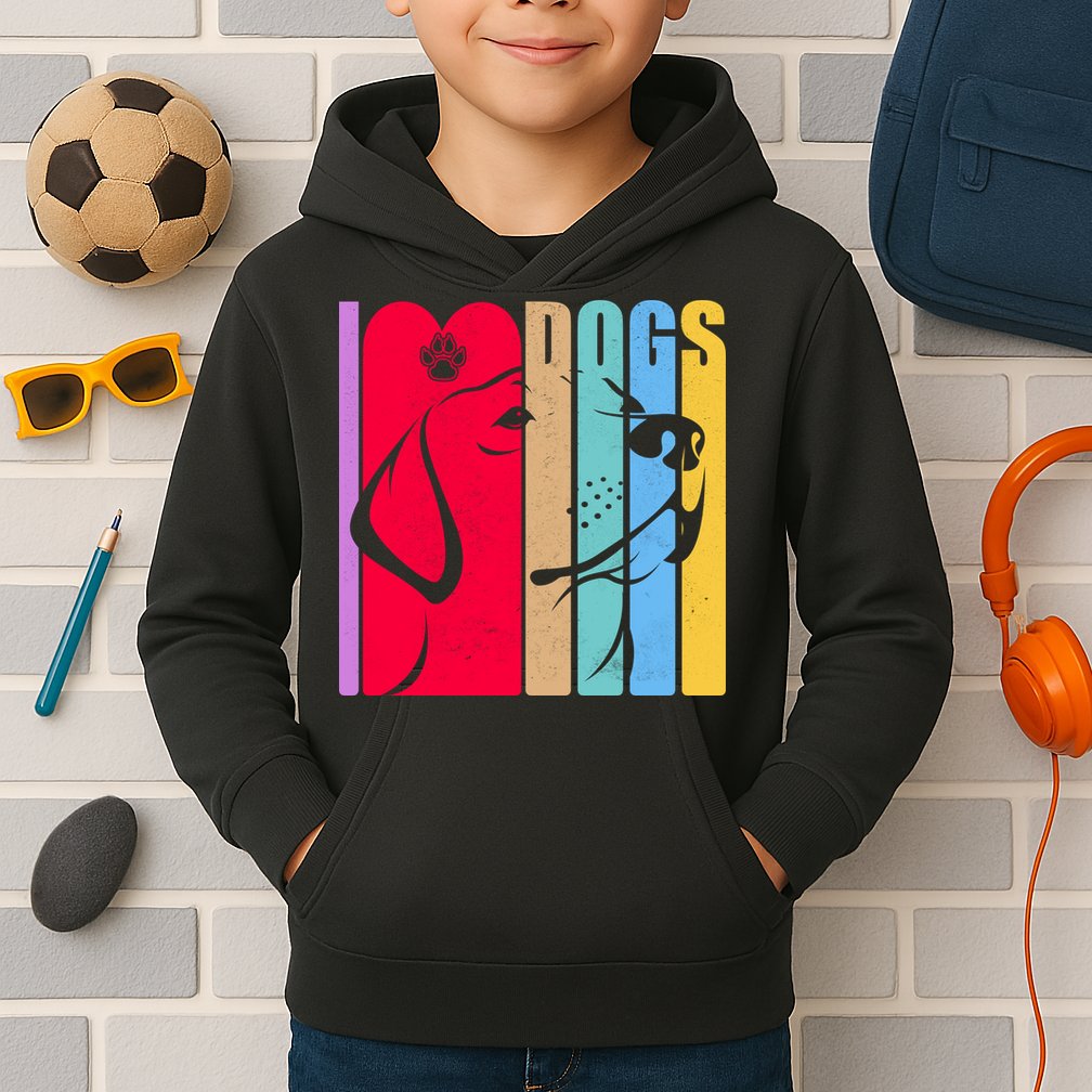 Retro I Love Dogs Kids Hoodie