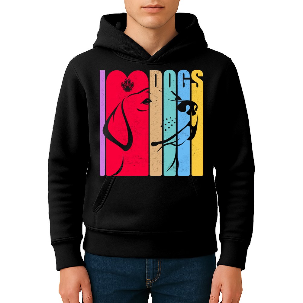 Retro I Love Dogs Kids Hoodie
