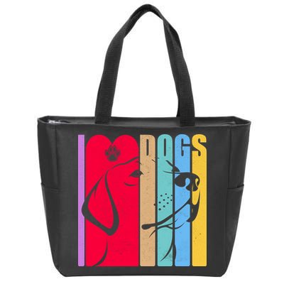 Retro I Love Dogs Zip Tote Bag