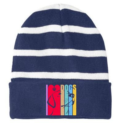 Retro I Love Dogs Striped Beanie with Solid Band