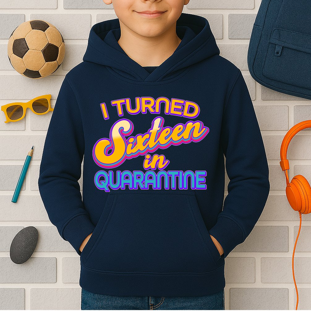 Retro I Turned Sixteen In Quarantine Kids Hoodie