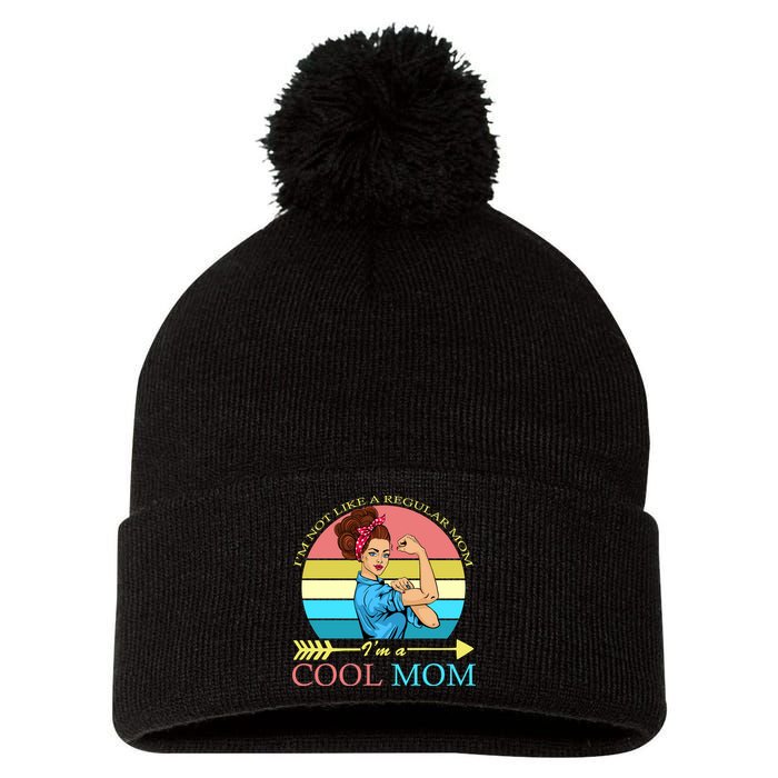 Retro I'm Not A Regular Mom I'm A Cool Mom Pom Pom 12in Knit Beanie