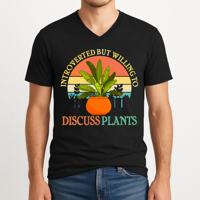 Retro Introverted But Willing To Discuss Plants V-Neck T-Shirt