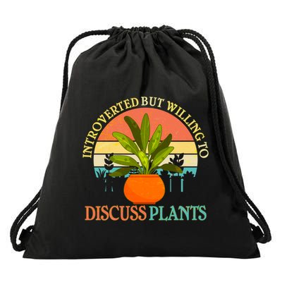Retro Introverted But Willing To Discuss Plants Drawstring Bag