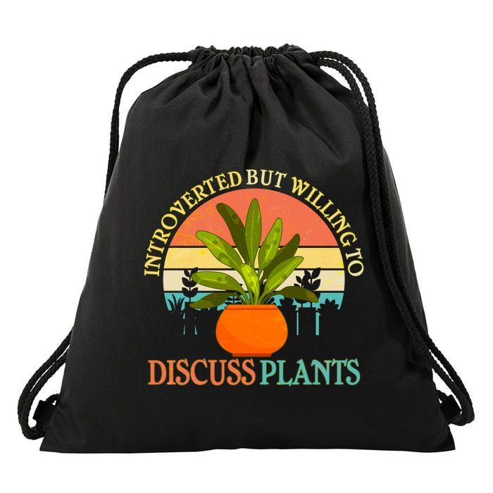 Retro Introverted But Willing To Discuss Plants Drawstring Bag