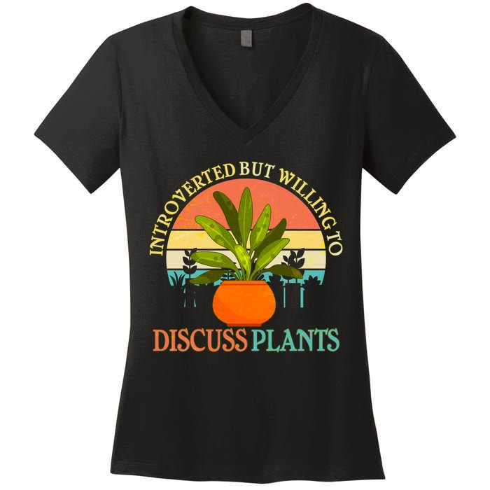 Retro Introverted But Willing To Discuss Plants Women's V-Neck T-Shirt